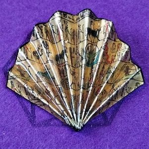 Vintage Handmade Enameled Egyptian Fan Paper Art Brooch